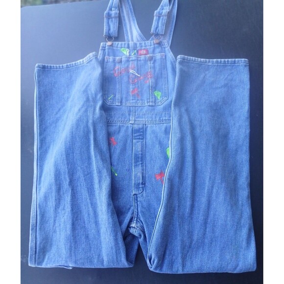 Dickies Bib Overalls Fall Womens L Y2K Artsisan Blue Denim Artsy DIY Outdoor - Picture 4 of 16